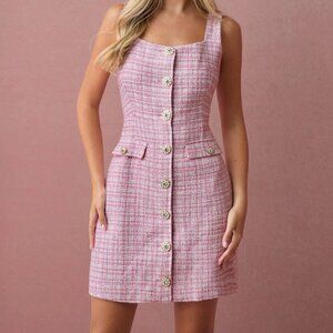 Pink Elegant Women's Romantic Plaid Mini Dress